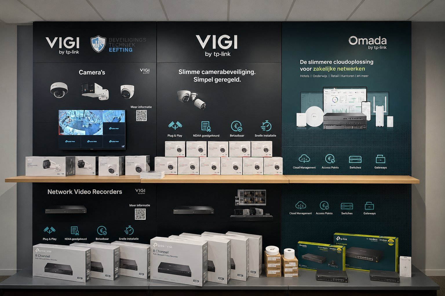 Showroom Vobis Assen — VIGI demo-wand en camerasystemen